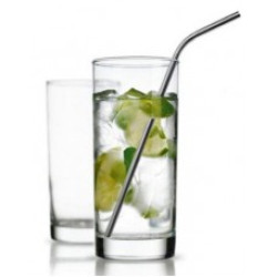 Home Clear Set of 4 Highball Drinking Glasses 16-oz, with Four Stainless Steel Straws - Elegant Glassware Set