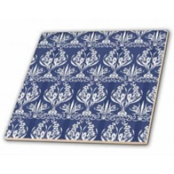 Home French country Style Floral Damask In Blue - Ceramic Tile, 12 x 12 Inches