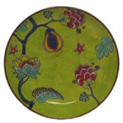 Home Mottled Hand Painted Ceramic Green Floral Dinner Plate, 10"D